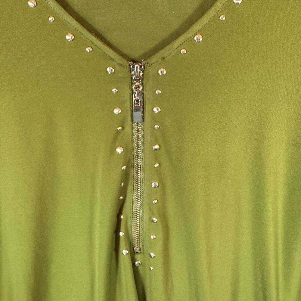 CARMEN MARC VALVO Blouse Top XL Olive Green Long Sleeve‎ V-Neck Zipper - Picture 3 of 8